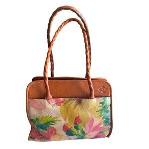 Patricia Nash Floral Leather Handbag With Double Handles Multiple Compartments